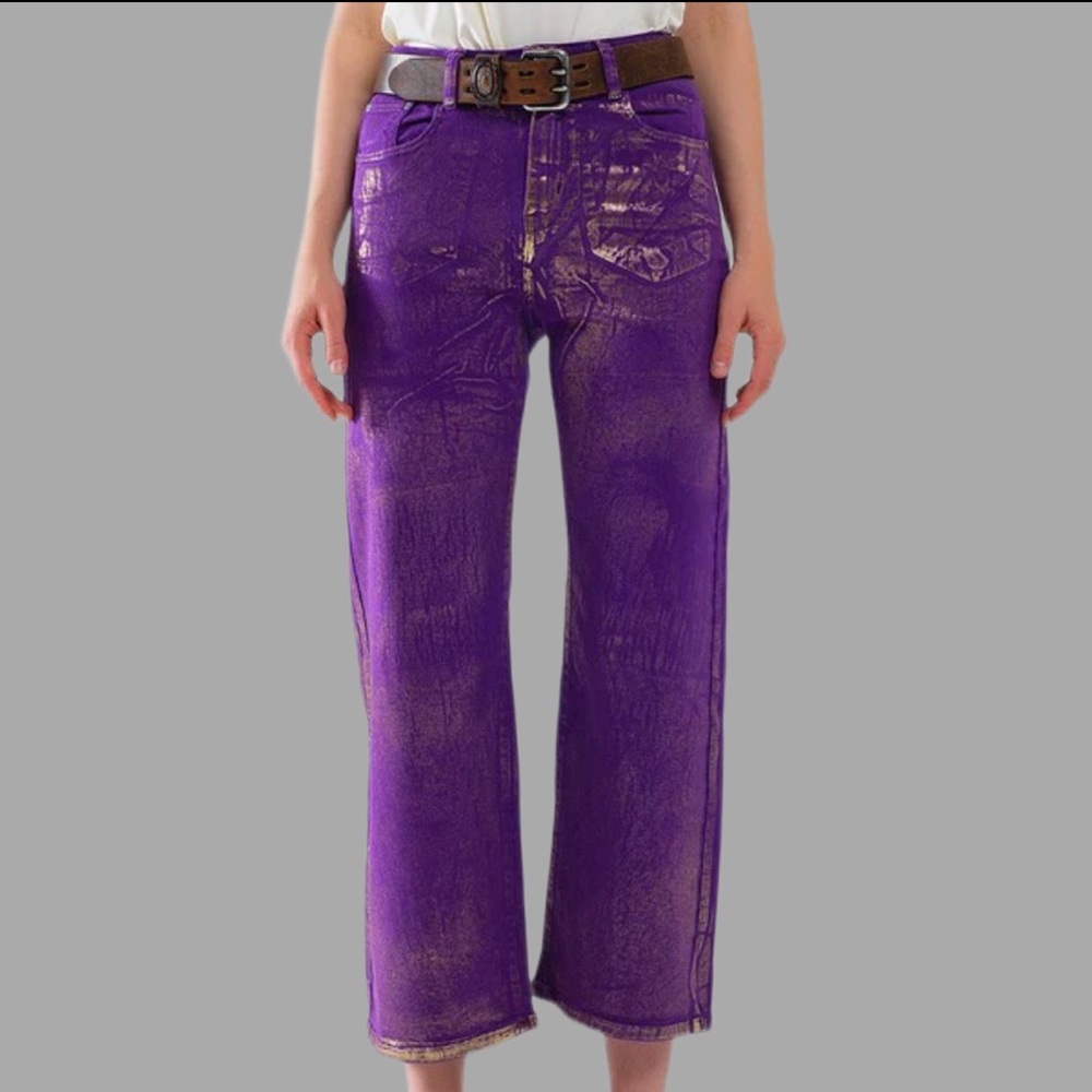 NWT Purple Jeans W/ Gold Metallic Detail Sz XS